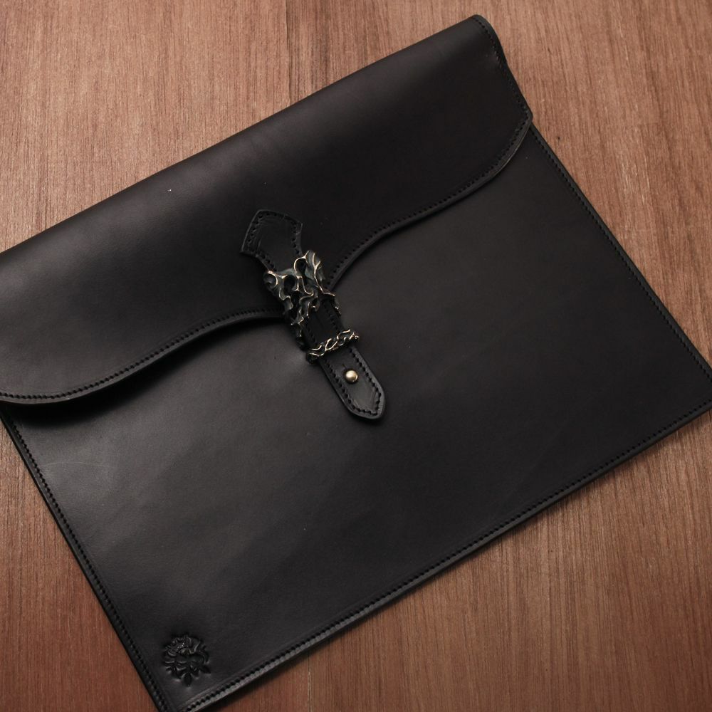 レザーブランドS'FACTORY ドキュメントケース Lサイズ BURN OUT カウレザー ブラック（牛革）栃木レザー 書類入れ