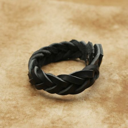 ツイスト編み レザーブレスレット 栃木レザー ブラック（牛革
