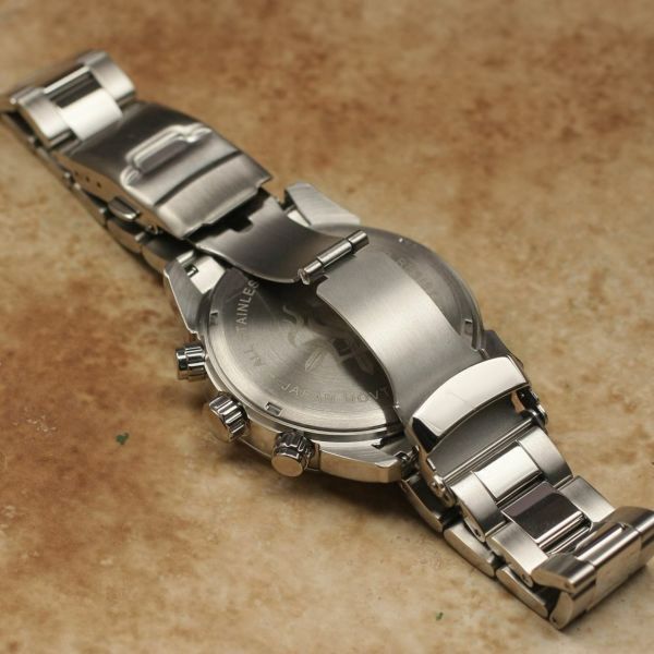 レザーブランドS'FACTORY クロノグラフ腕時計 ホワイト×シルバー メンズ アクセサリー リストウォッチ