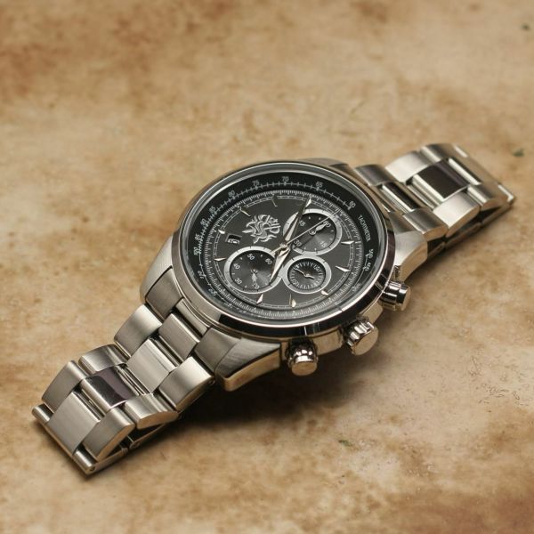 レザーブランドS'FACTORY クロノグラフ腕時計 ブラック×シルバー メンズ アクセサリー リストウォッチ