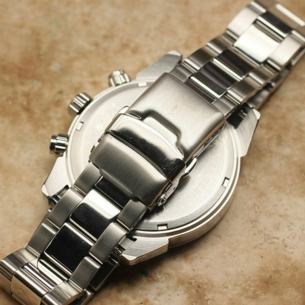 レザーブランドS'FACTORY クロノグラフ腕時計 ブラック×シルバー メンズ アクセサリー リストウォッチ