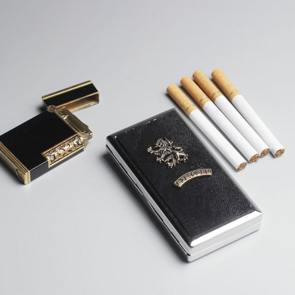 レザーブランドS'FACTORY メタルシガレットケース 12本タイプ ブラックエレファント（ゾウ革）革小物 タバコ入れ
