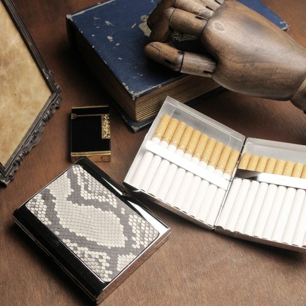 レザーブランドS'FACTORY メタルシガレットケース 20本タイプ パイソン（ヘビ革）革小物 タバコ入れ