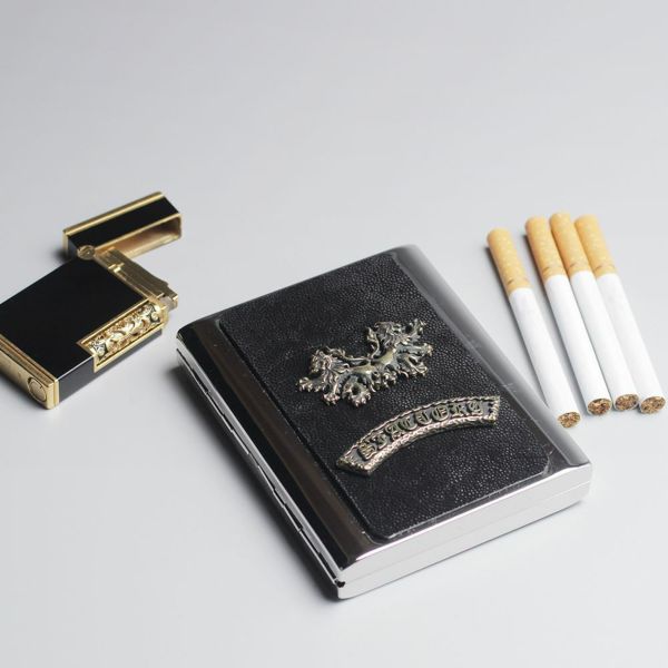レザーブランドS'FACTORY メタルシガレットケース 20本タイプ ブラックエレファント（ゾウ革）革小物 タバコ入れ