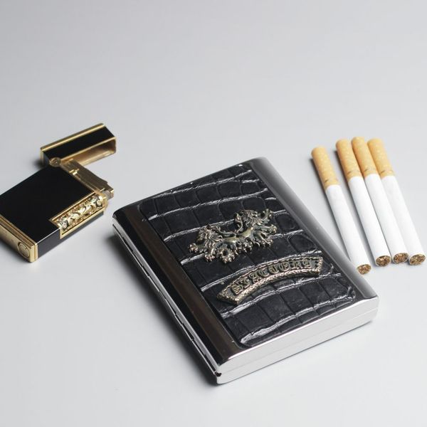 レザーブランドS'FACTORY メタルシガレットケース 20本タイプ クロコダイル（ワニ革）革小物 タバコ入れ