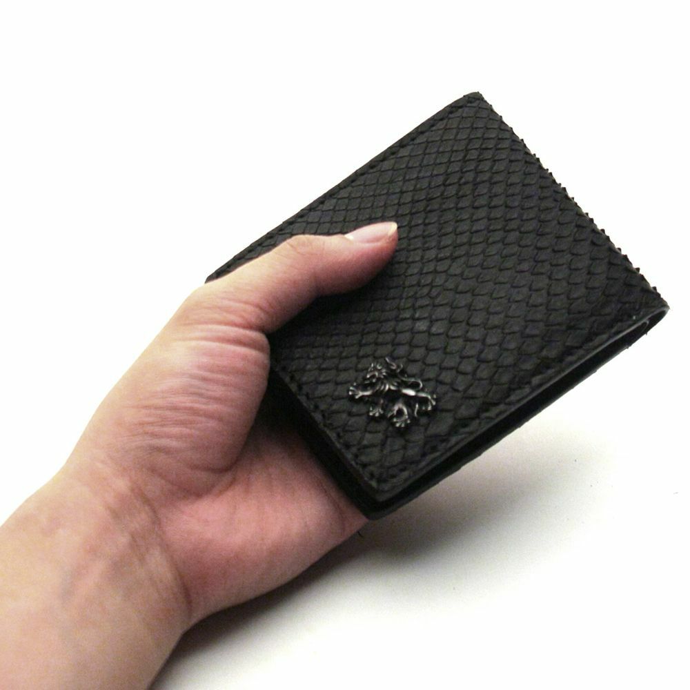 二つ折り レザーショート ウォレット ブラックパイソン（ヘビ革 