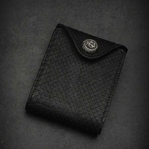 レザーブランドS'FACTORY フラップ ショート ウォレット ブラックパイソン（ヘビ革） メンズ革財布