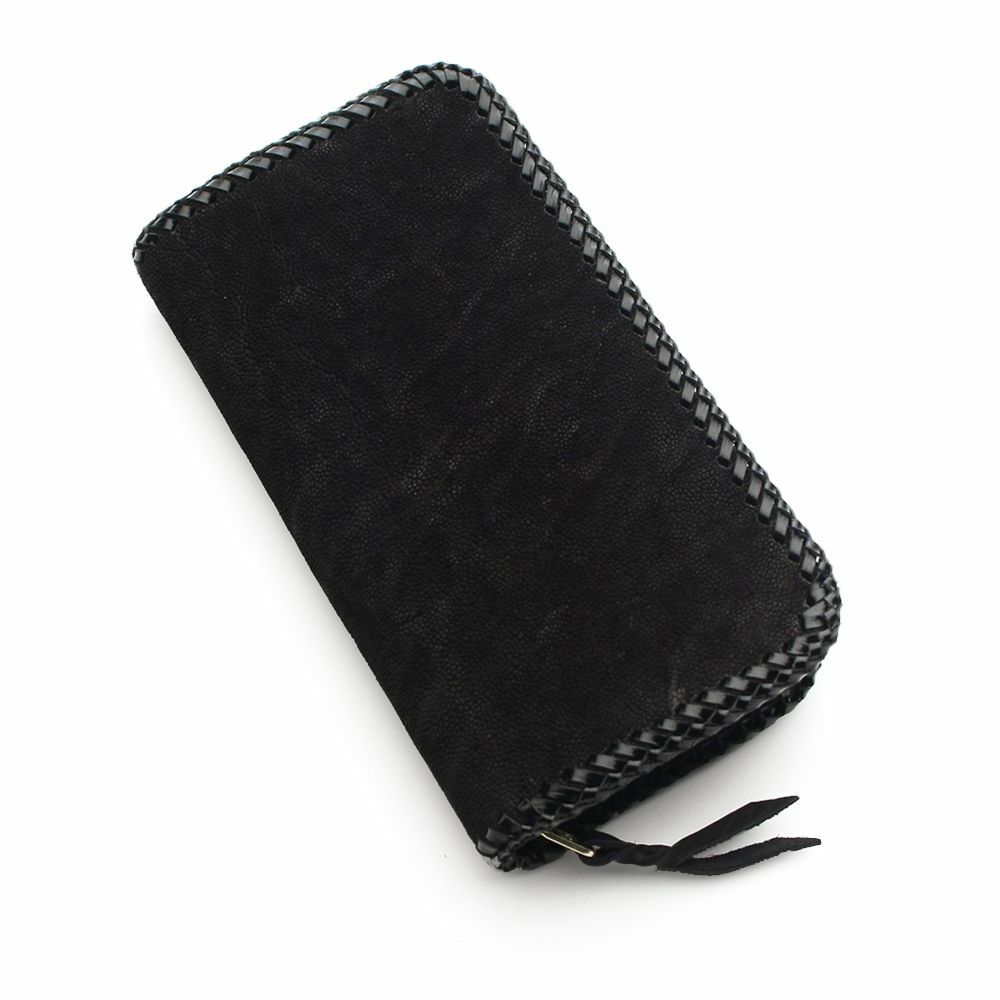 レザーブランドS'FACTORY 縁編みファスナーウォレット ブラックエレファント（ゾウ革）メンズ革財布