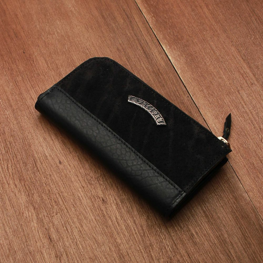 レザーブランドS'FACTORY L字ファスナー ロングウォレット ブラックエレファント（ゾウ革）メンズ革財布
