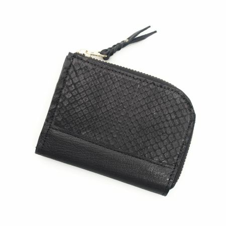 レザーブランドS'FACTORY L字ファスナー ショートウォレット ブラックパイソン(ヘビ革) メンズ革財布