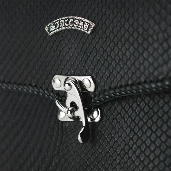 レザーブランドS'FACTORY 縁編みセカンドバッグ ブラックパイソン（ヘビ革）メンズ ブリーフケース バッグ