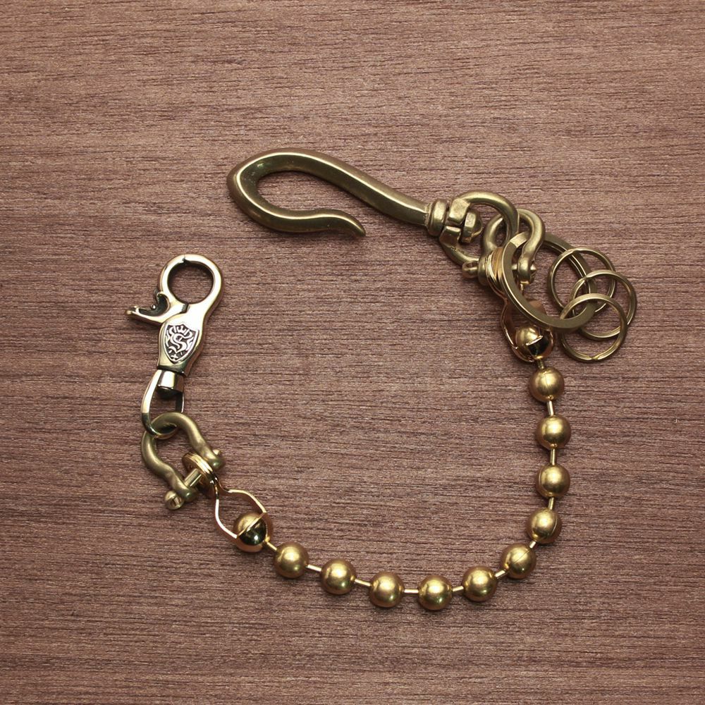 レザーブランドS'FACTORY キーリング ショート ウォレット チェーン ボール大 ゴールド ブラス（真鍮）アクセサリー 短い 