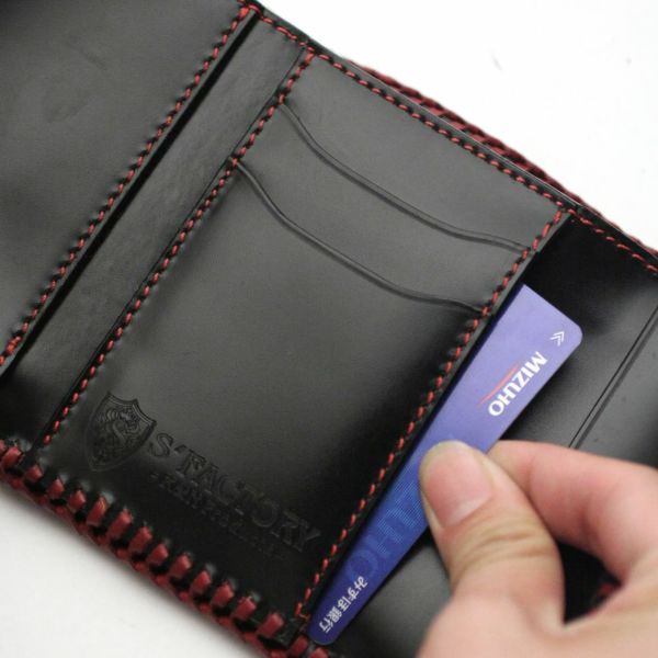 レザーブランドS'FACTORY マイクロウォレット カウレザー ブラック＆レッド（牛革） メンズ革財布