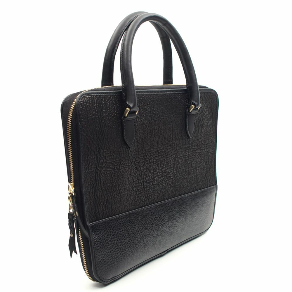 レザーブランドS'FACTORY スリム ブリーフケース　シャーク（サメ革）メンズ ブリーフバッグ