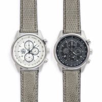 クロノグラフ腕時計レザーベルト ターコイズブルー カウレザー