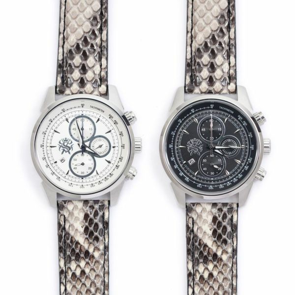 レザーブランドS'FACTORY クロノグラフ腕時計レザーベルト パイソン（ヘビ革）
