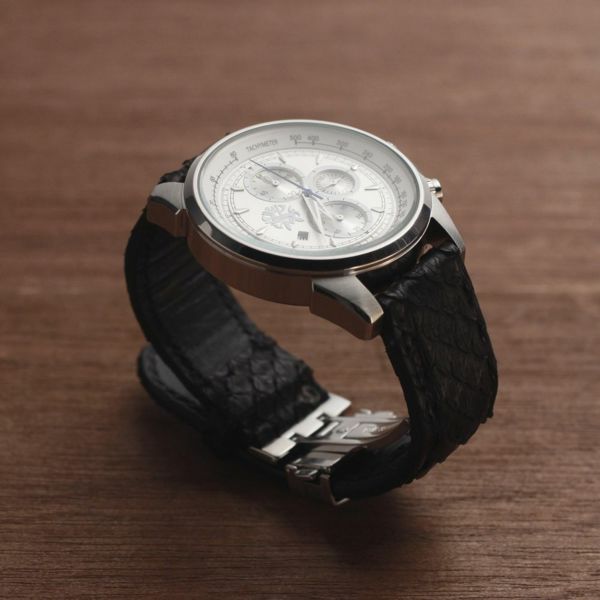レザーブランドS'FACTORY クロノグラフ腕時計レザーベルト パイソン（ヘビ革）