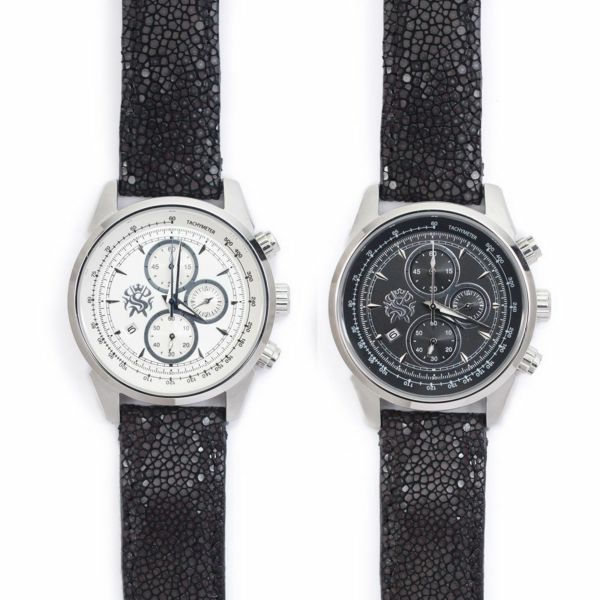 レザーブランドS'FACTORY クロノグラフ腕時計レザーベルト スティングレー（エイ革）
