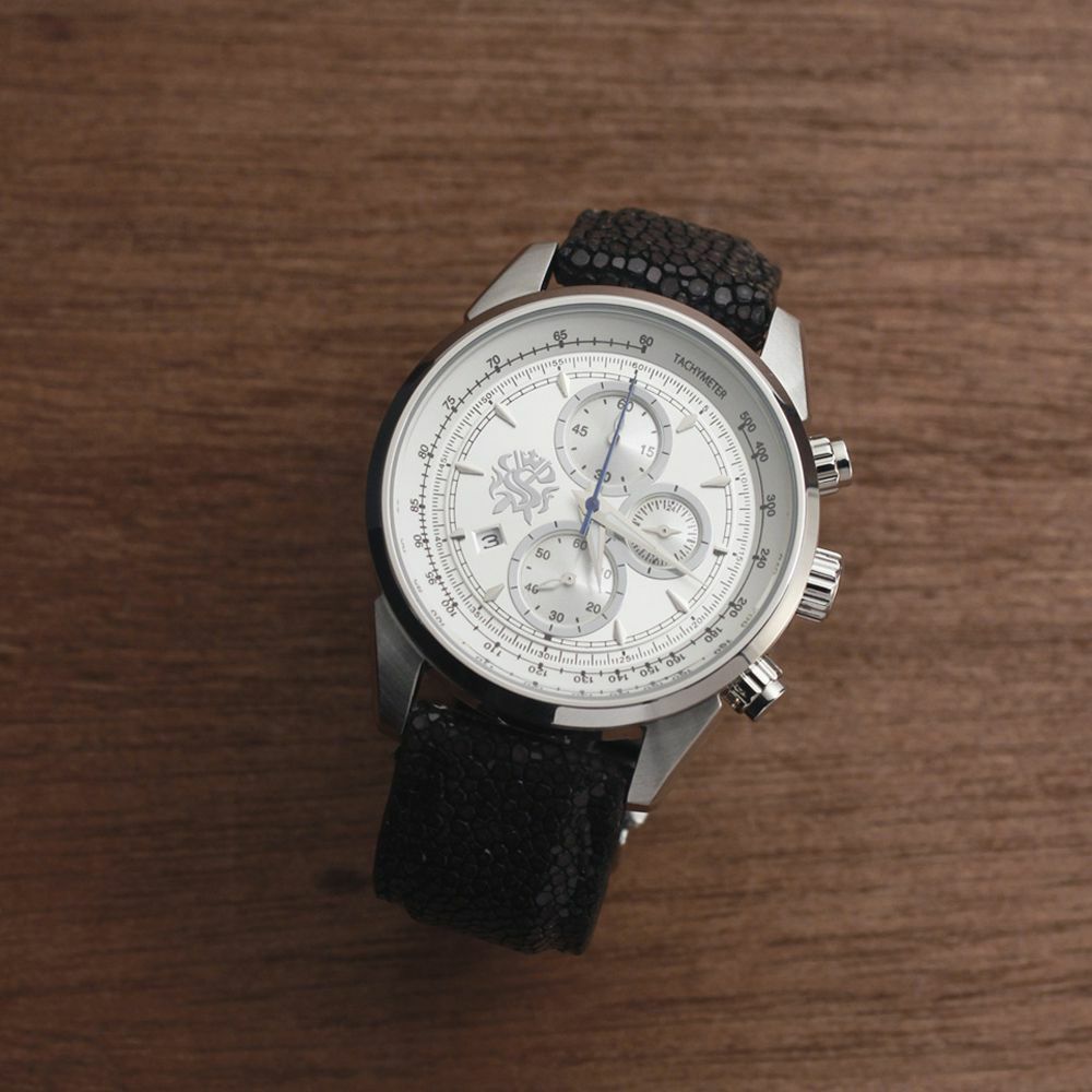 レザーブランドS'FACTORY クロノグラフ腕時計レザーベルト スティングレー（エイ革）