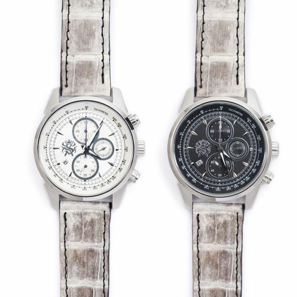 レザーブランドS'FACTORY クロノグラフ腕時計レザーベルト クロコダイル（ワニ革）
