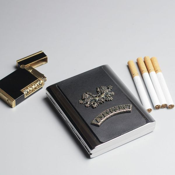 レザーブランドS'FACTORY メタルシガレットケース 20本タイプ カウレザー レッド（牛革）革小物 タバコ入れ