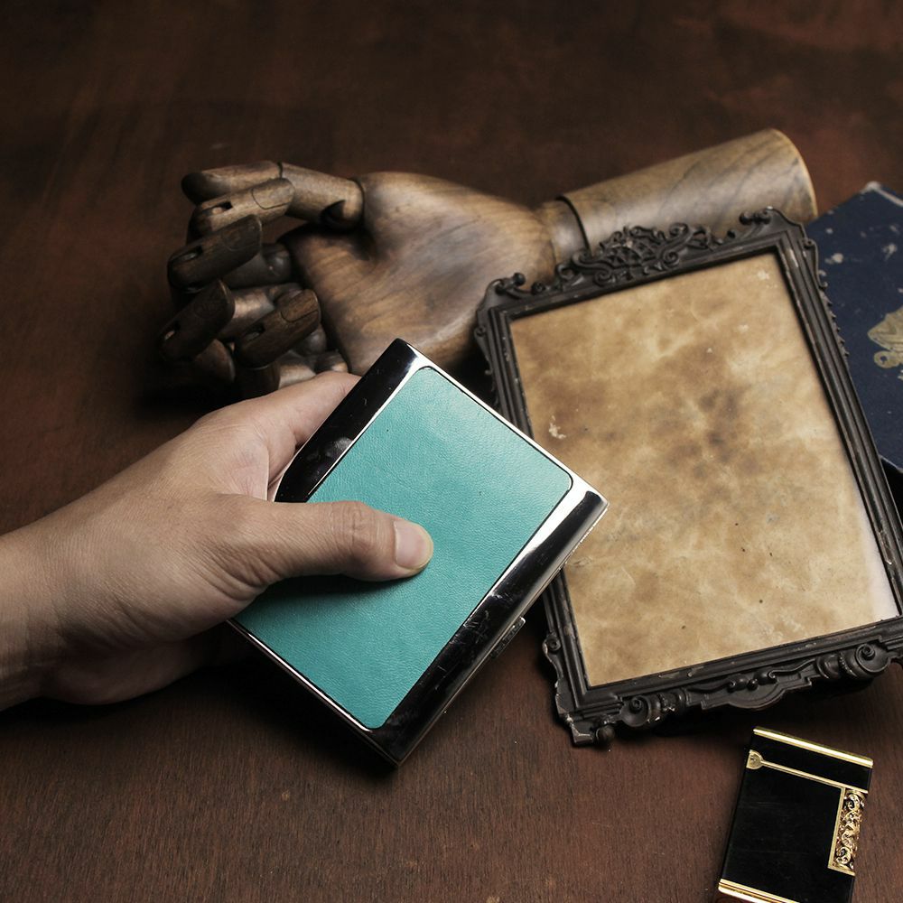 レザーブランドS'FACTORY メタルシガレットケース 20本タイプ ポニー ターコイズブルー（馬革）革小物 タバコ入れ