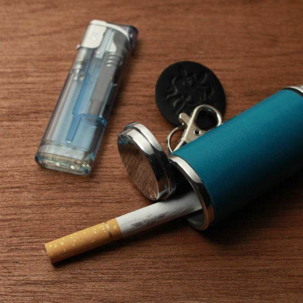 レザーブランドS'FACTORY 携帯灰皿シリンダー ポニー ターコイズブルー（馬革）革小物 喫煙具