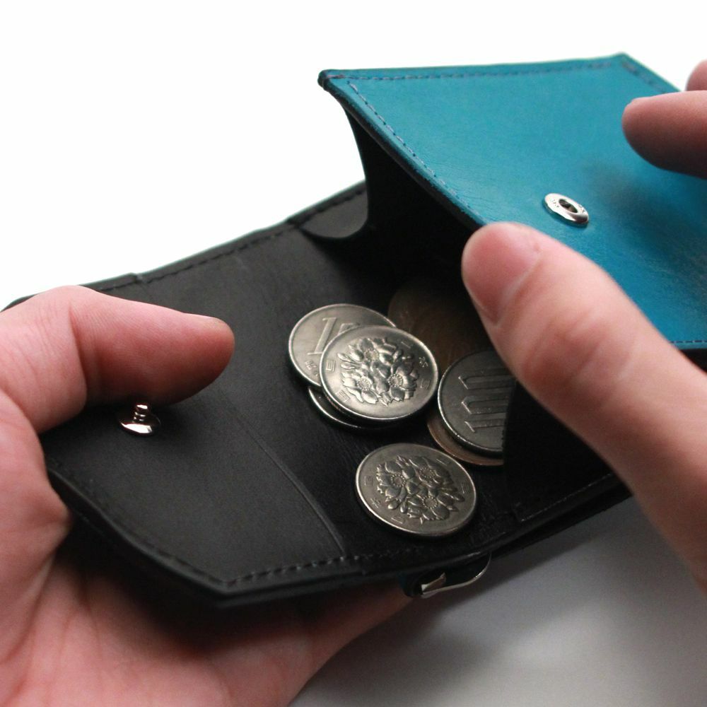 コインケース付き マネークリップ ターコイズブルー カウレザー（牛革