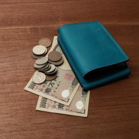 マネークリップ ウォレット ターコイズブルー カウレザー（牛革