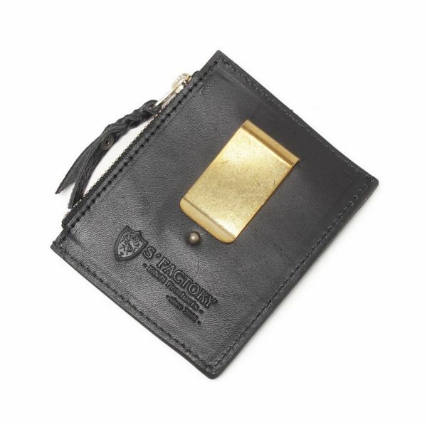 レザーブランドS'FACTORY カードマネークリップ ブラックパイソン（ヘビ革）革小物 パスケース