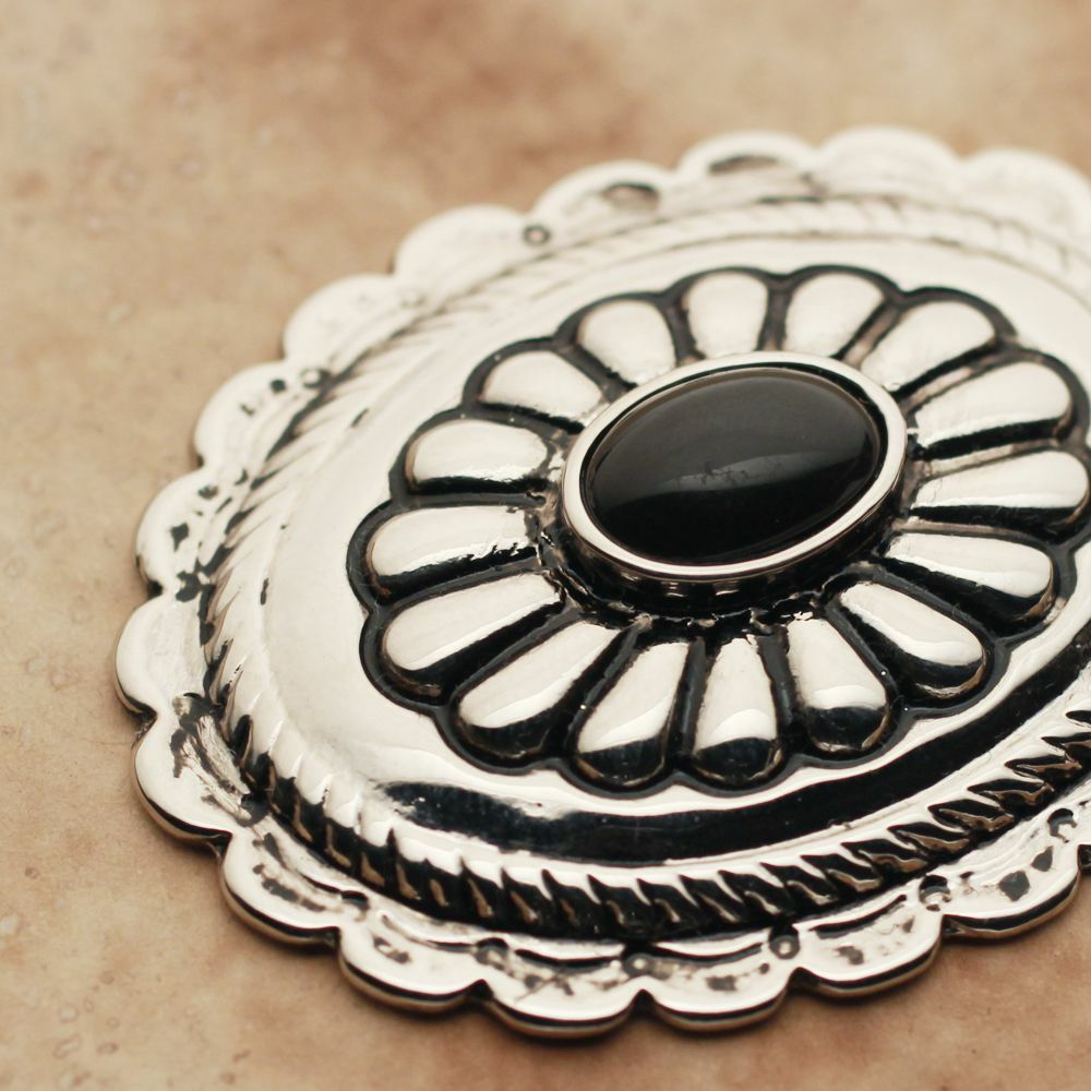 メンズ レザーブランドSALE サーマル菊型 コンチョ ブラック 亜鉛合金