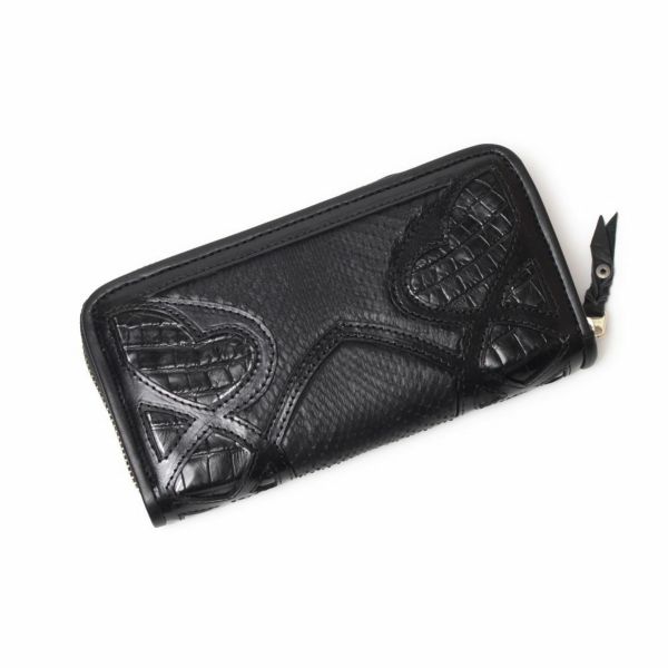 レザーブランドSIXTHSENSE ロングウォレット ブラック クロコダイル（ワニ革）黒い 革財布