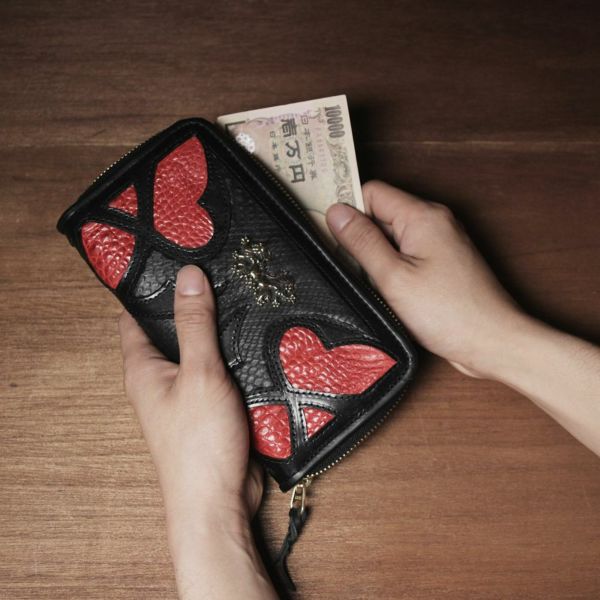 レザーブランドSIXTHSENSE ロングウォレット レッド クロコダイル（ワニ革）赤い 革財布