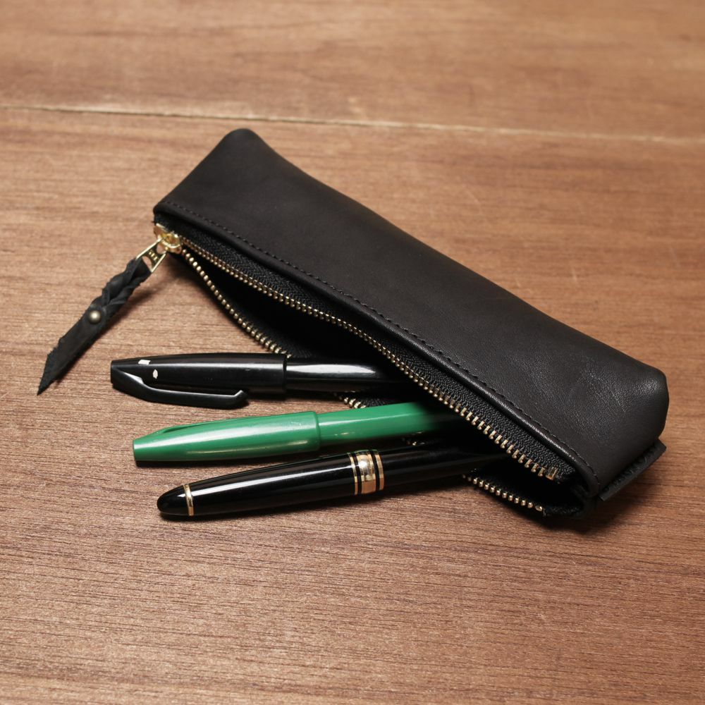 レザーブランドS'FACTORY ファスナーペンケース カウレザー ブラック（牛革） ステーショナリー 本革