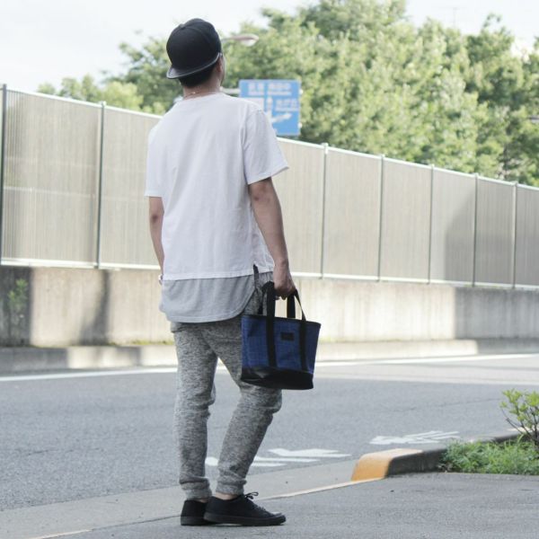 帆布 ミニ トート バッグ 青 ブルー レザー コンビ 革 メンズ レディース 男女兼用