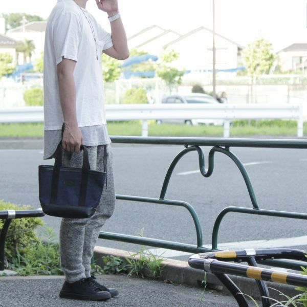 デニム生地 ネイビー ミニ トート レザー コンビ 革 メンズ レディース 男女兼用