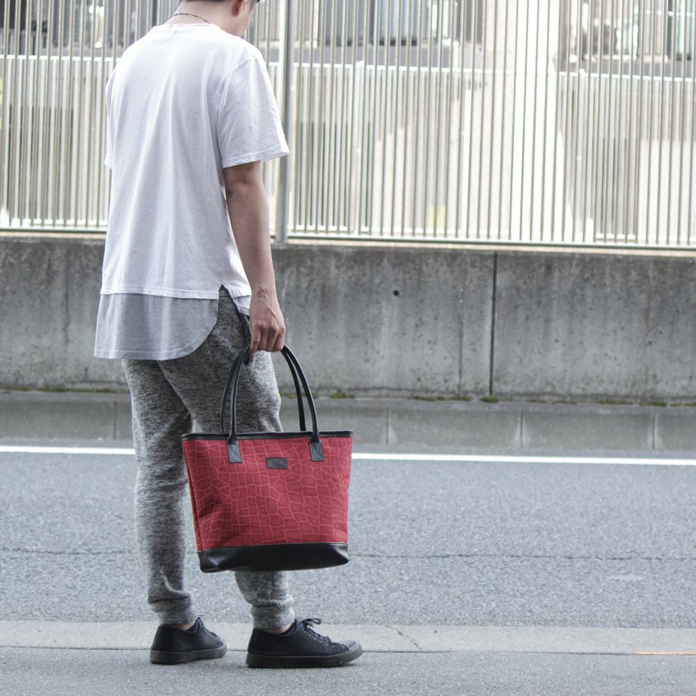 丸手トートバッグ 帆布 クロコダイル柄 レッド メンズ革小物通販 S Factory