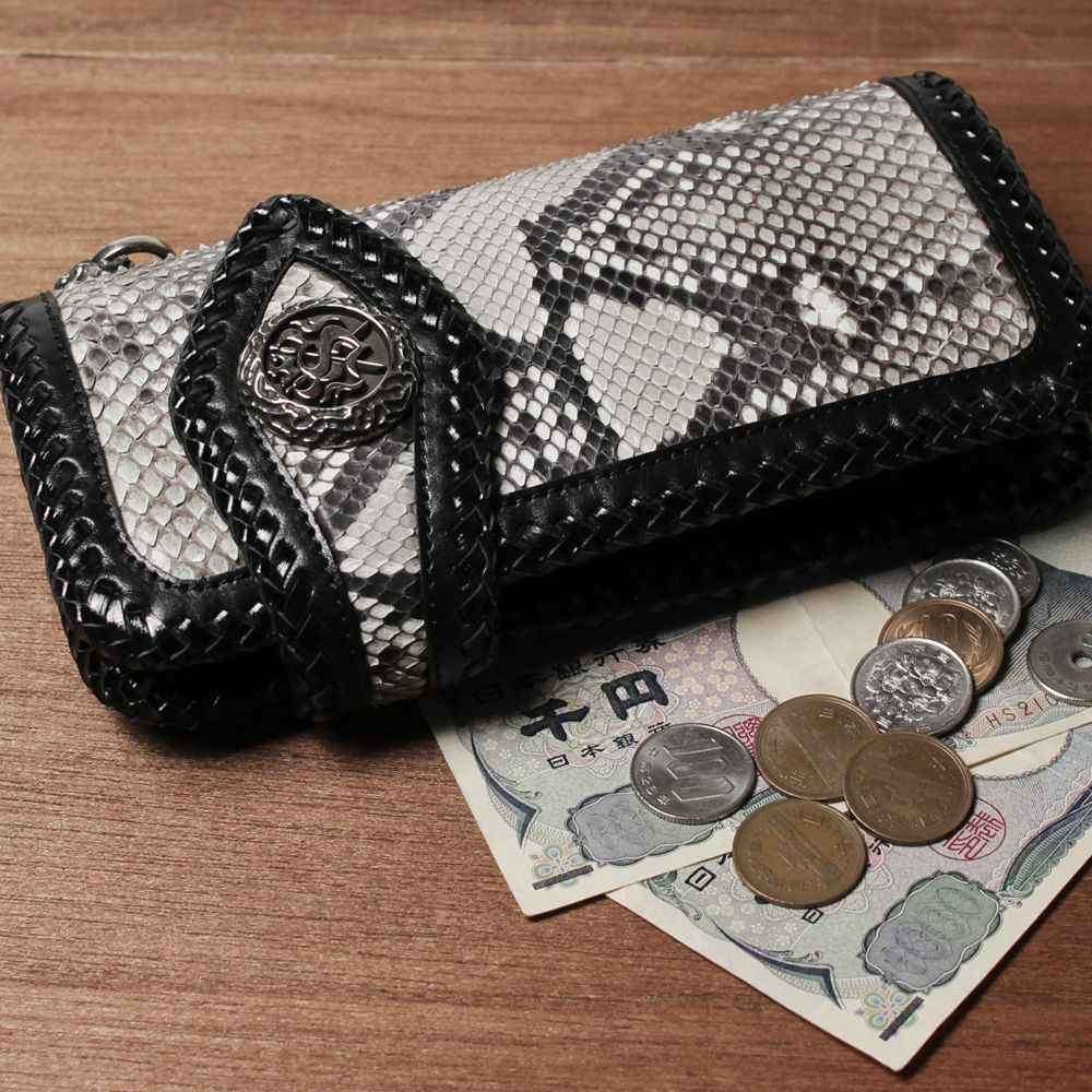 バイカーズ,ウォレット,パイソンレザー,ヘビ革,財布,縁編み,コンチョ,ライダース