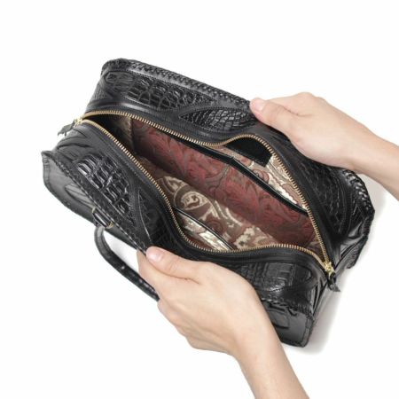 ミニボストンバッグ フル クロコ インレイ ワニ革 メンズ革小物通販 S Factory ミニボストンバッグ フル クロコ インレイ ワニ革 メンズ革小物通販 S Factory