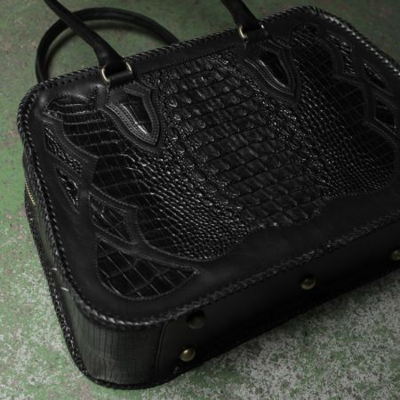 ミニボストンバッグ フル クロコ インレイ ワニ革 メンズ革小物通販 S Factory ミニボストンバッグ フル クロコ インレイ ワニ革 メンズ革小物通販 S Factory