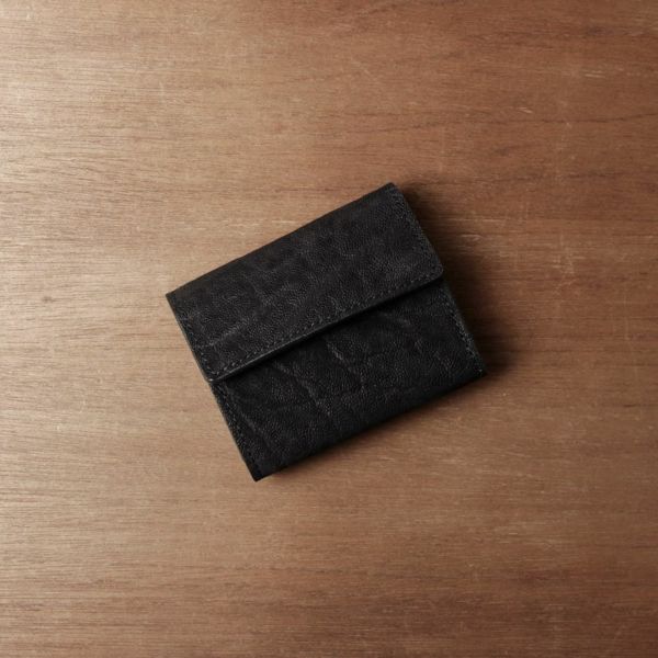 レザーブランドS'FACTORY「三つ折りミニウォレット ブラックエレファント（ゾウ革）」商品画像