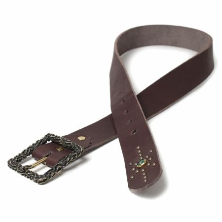 4cm幅 栃木レザー ジェムストーンベルト ブラウン フレイムバックル