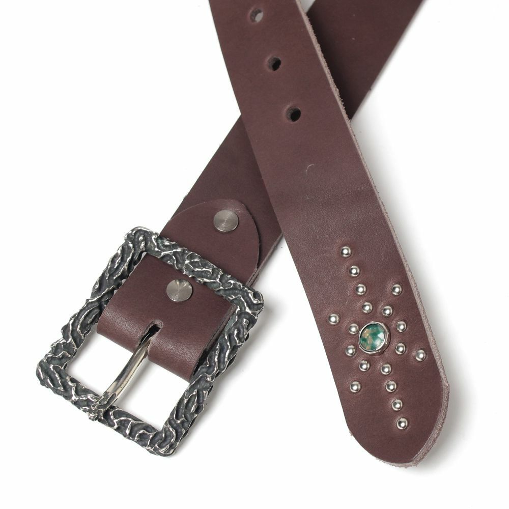 4cm幅 栃木レザー ジェムストーンベルト ブラウン フレイムバックル