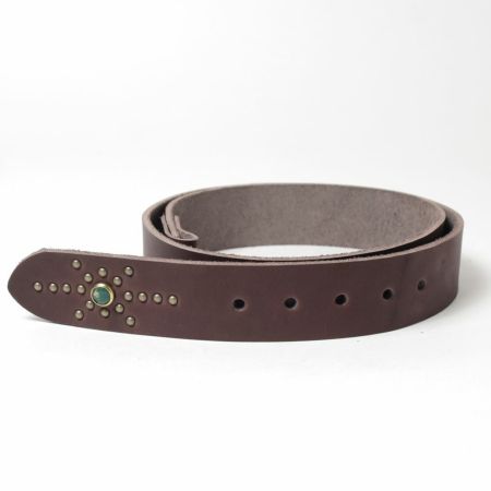 4cm幅 栃木レザー ジェムストーンベルト ブラウン フレイムバックル