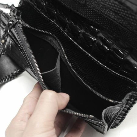 ワニ革手縫ウォレット 本革 爪付きクロコダイル革パッチワーク財布 長財布 ワニ 手 鰐