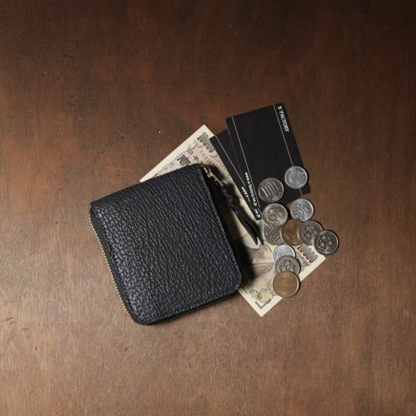 レザーブランドS'FACTORY「スリムファスナー ショート ウォレット シャーク ネイビー（サメ革）」商品画像