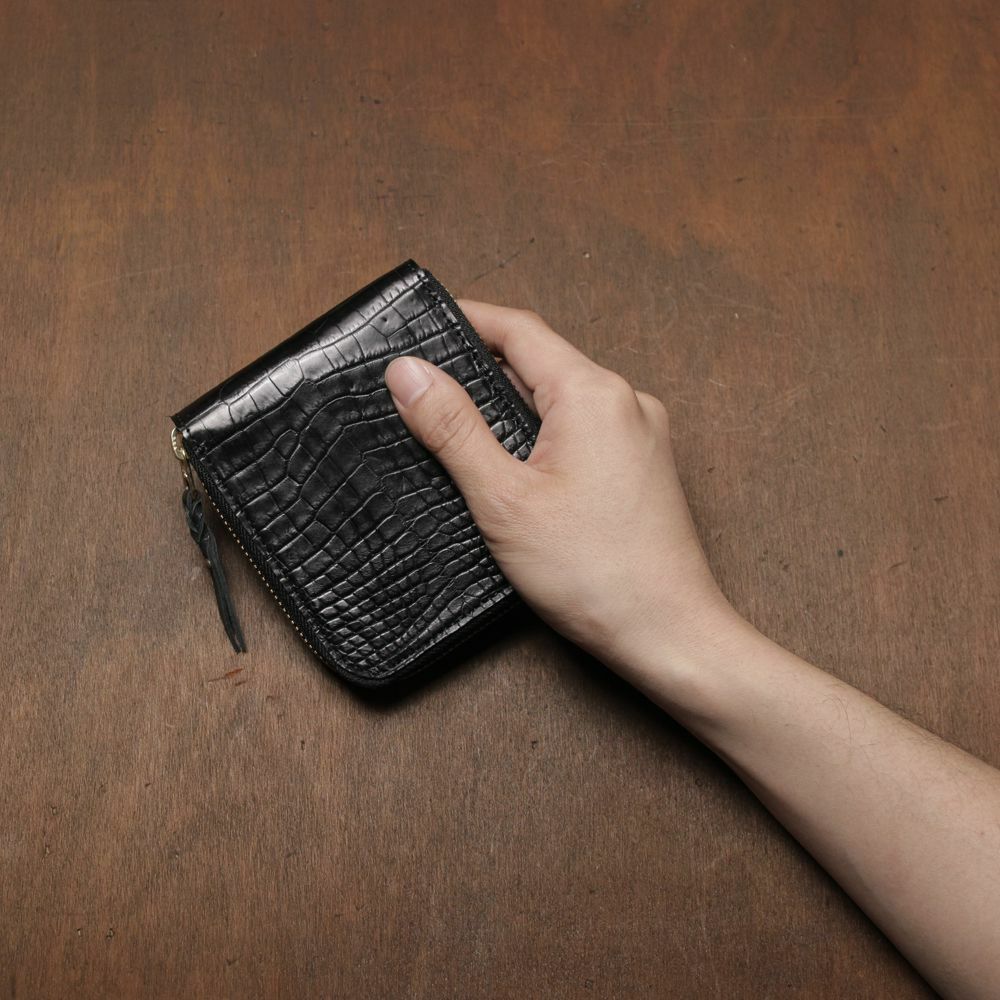 レザーブランドS'FACTORY「スリムファスナー ショート ウォレット クロコダイル（ワニ革）」商品画像