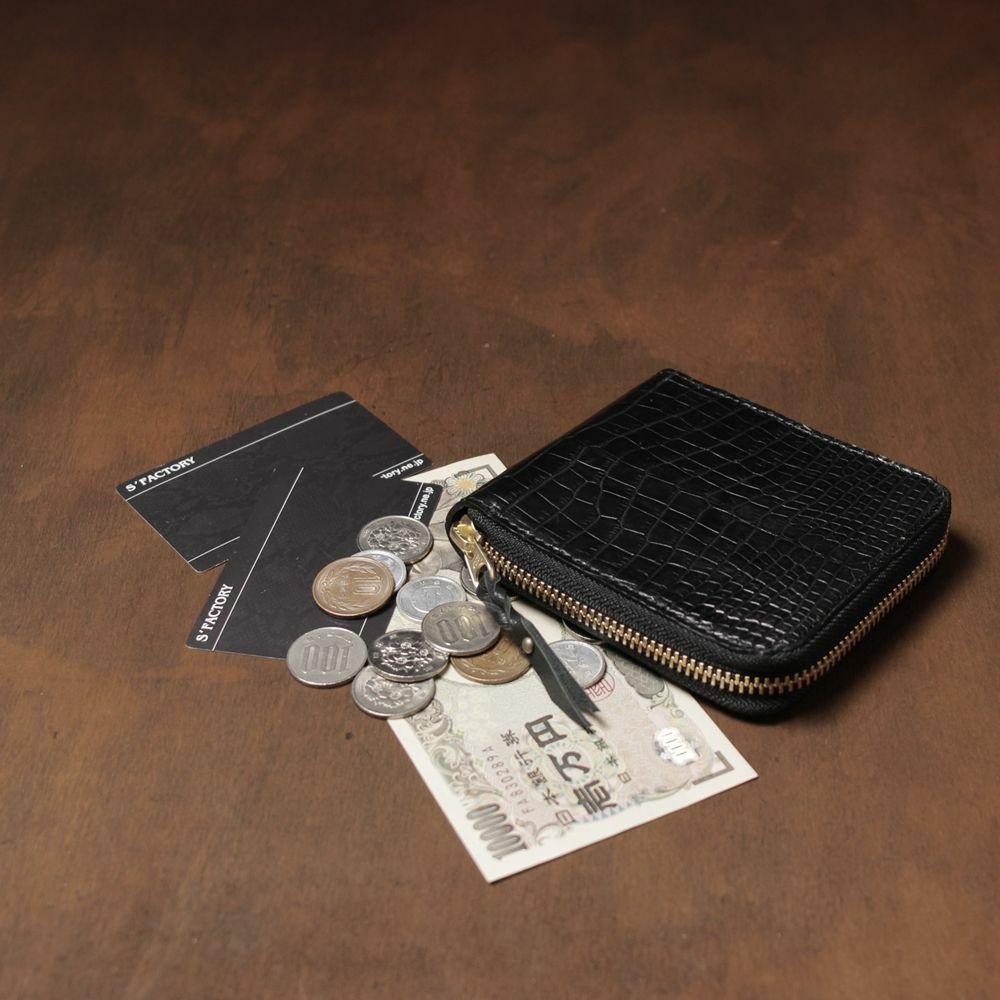 レザーブランドS'FACTORY「スリムファスナー ショート ウォレット クロコダイル（ワニ革）」商品画像
