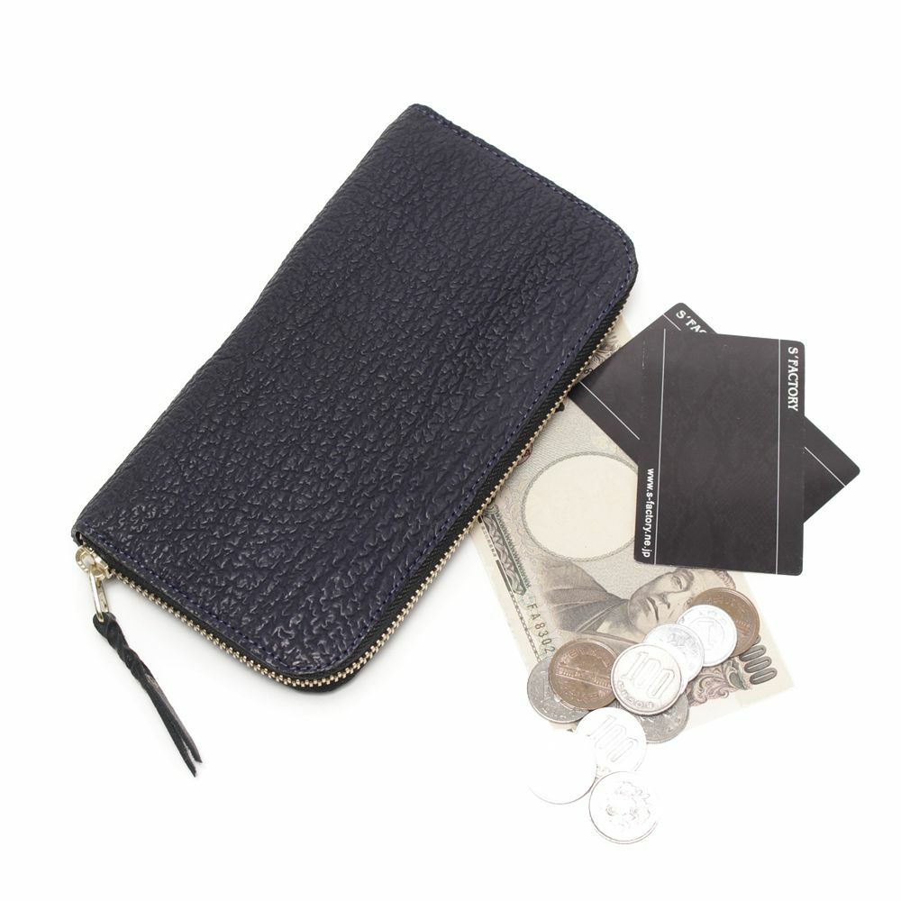 レザーブランドS'FACTORY「スリムファスナー ロング ウォレット シャーク ネイビー」商品画像