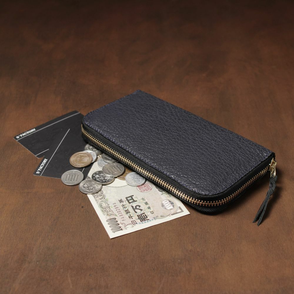 レザーブランドS'FACTORY「スリムファスナー ロング ウォレット シャーク ネイビー」商品画像